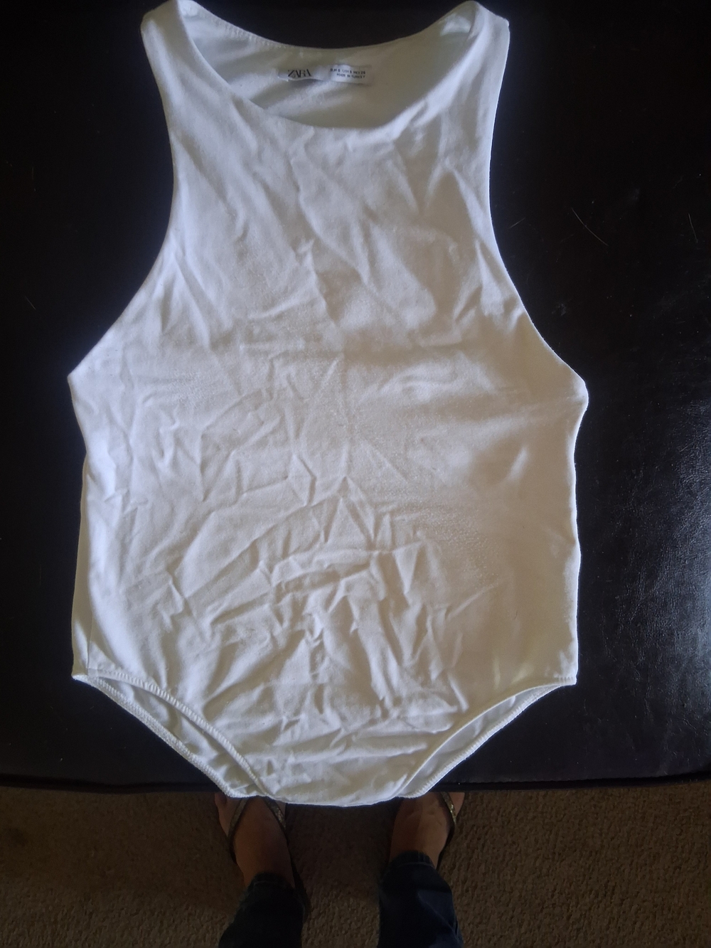 Zara Cream Ribbed High-Neck Bodysuit